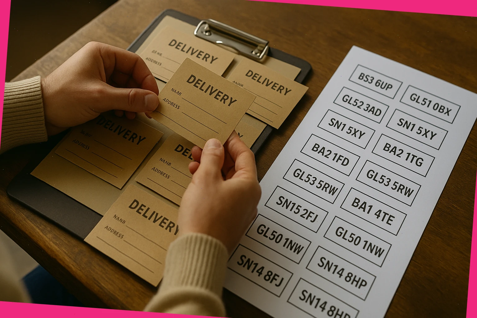 Dispatcher checking delivery cards and postcode windows